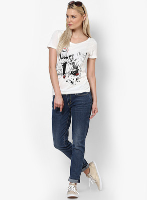 

Vero Moda Graphic Print Women's Round Neck White T-Shirt, Snow white