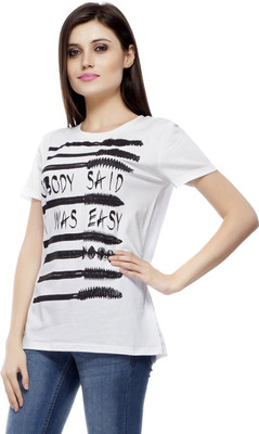 

Fugazee Lifestyle Printed Women's Round Neck White T-Shirt