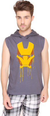 

SayItLoud Printed Men' Hooded Grey T-Shirt, Dark grey