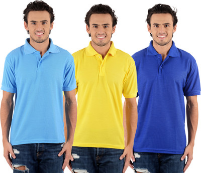 

Blaze Solid Men's Polo Neck Multicolor T-Shirt(Pack of 3, Royal blue;sky blue;yellow