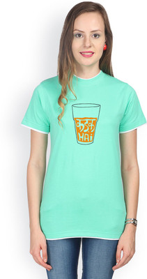 

Campus Sutra Printed Women' Round Neck Light Green T-Shirt, Sea green