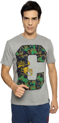 

Ajile by Pantaloons Printed Men's Round Neck Grey T-Shirt, Dark grey melange