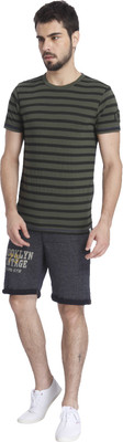 Jack & Jones Striped Men' Round Neck Green T-Shirt, Darkest spruce