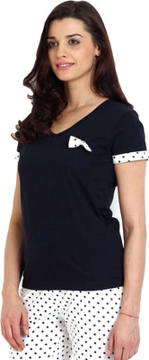 

Slumber Jill Solid Women's V-neck Blue T-Shirt, Navy