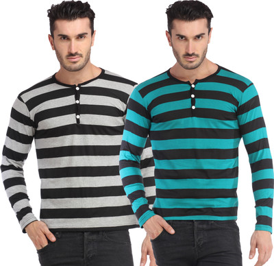 

Leana Striped Men's Fashion Neck Multicolor T-Shirt(Pack of 2, Multi - text