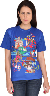 

Idiot Theory Graphic Print Women's Round Neck Blue T-Shirt