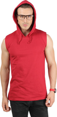 

SayItLoud Solid Men's Hooded Red T-Shirt