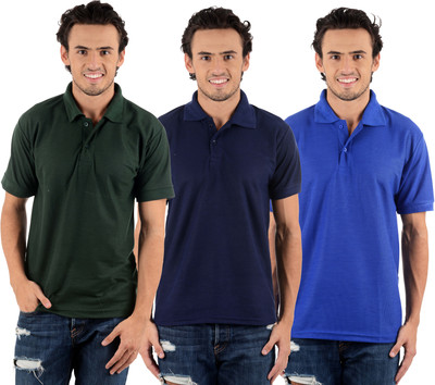 

Blaze Solid Men' Polo Neck Multicolor T-Shirt(Pack of 3, Dark blue;dark green;royal blue