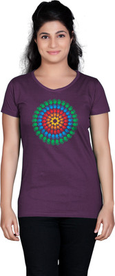 

Tantra Graphic Print Women's Round Neck Purple T-Shirt, Aubergine