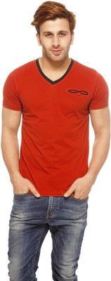 

Gritstones Solid Men' V-neck Brown T-Shirt, Rust