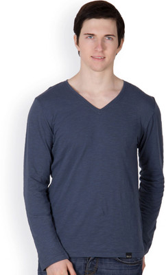 

Rigo Solid Men's V-neck Blue T-Shirt