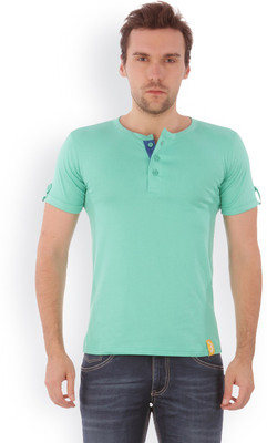 

Campus Sutra Solid Men Henley Light Green T-Shirt