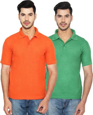 Rock Hudson Solid Men Polo Neck Multicolor T-Shirt(Pack of 2)