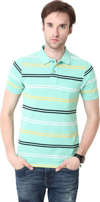 

Mudo Striped Men's Mandarin Collar Green T-Shirt