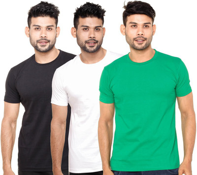 

FLEXIMAA Solid Men's Round Neck Black, White, Green T-Shirt(Pack of 3, Black;green;white