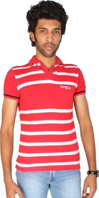 

Fungus Striped Men's Polo Neck Red T-Shirt