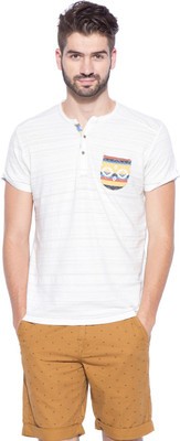 

Mufti Solid Men's Henley Beige T-Shirt, Ecru