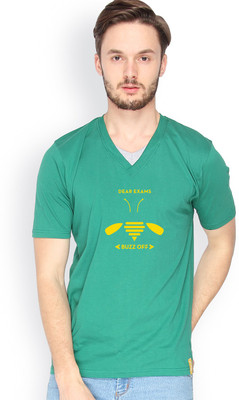 

Campus Sutra Solid Men V-neck Dark Green T-Shirt, Bottle green