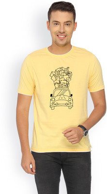 

Campus Sutra Printed Men Round Neck Yellow T-Shirt