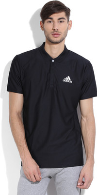 

ADIDAS Solid Men's Polo Neck Black T-Shirt, Black/white