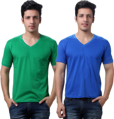 

TeeMoods Solid Men's V-neck Green, Blue T-Shirt(Pack of 2), Blue;green