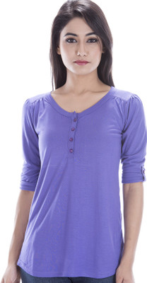 

Amadore Solid Women's Round Neck Purple T-Shirt