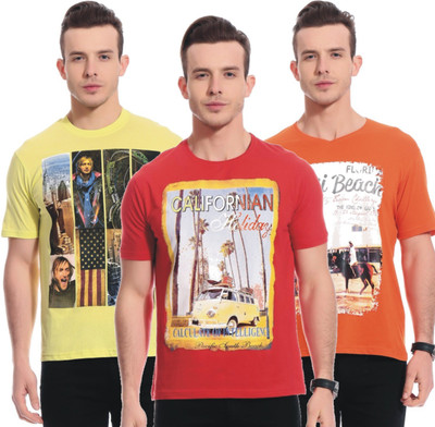 

TAB91 Printed Men's Round Neck Multicolor T-Shirt(Pack of 3)