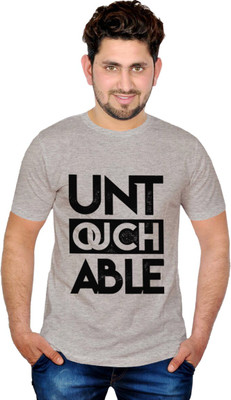 

INKIT Graphic Print Men' Round Neck Grey T-Shirt, Grey milange