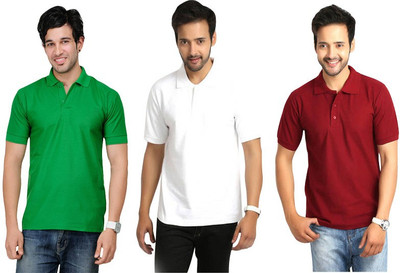 

Keepsake Solid Men's Polo Neck Multicolor T-Shirt(Pack of 3), L white