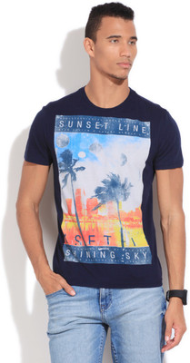

GAS Graphic Print Men's Round Neck Blue T-Shirt, 3712