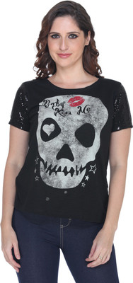 

Fast n Fashion Graphic Print Women's Boat Neck Black T-Shirt