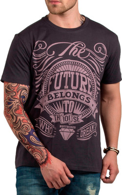

HotTribes Printed Men's Round Neck Grey T-Shirt, Charcoal