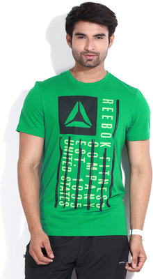 

REEBOK Printed Men's Round Neck Dark Green T-Shirt, Basgrn on