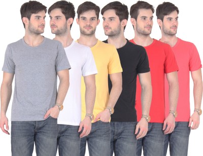 

E'Hiose Solid Men's Round Neck Multicolor T-Shirt(Pack of 6, Black;gajri;grey;red;white;yellow