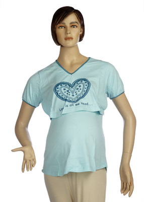 

Mama & Bebe Printed Women's V-neck Blue T-Shirt