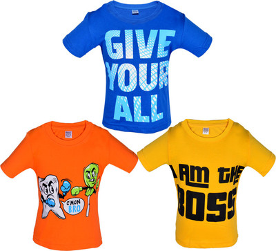 

Gkidz Boys Graphic Print Cotton T Shirt(Multicolor, Pack of 3, Black