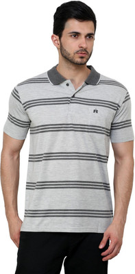 

Cotton County Premium Striped Men's Flap Collar Neck Grey T-Shirt, Light grey