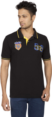 

Red Line Solid Men' Polo Neck Black T-Shirt