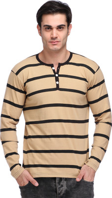 

Leana Striped Men's Fashion Neck Brown, Black T-Shirt, Light mustrad-black