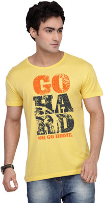

Inkovy Graphic Print Men's Round Neck Yellow T-Shirt