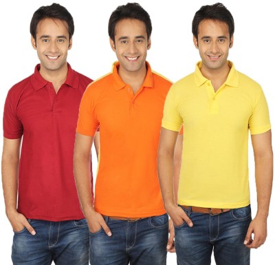 

Quetzal Solid Men's Polo Neck Multicolor T-Shirt(Pack of 3, Maroon;orange;yellow