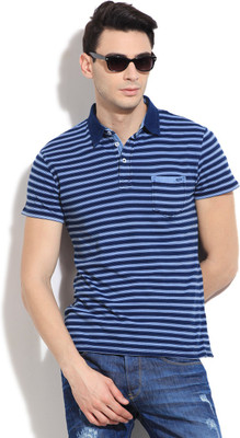 

GAS Striped Men's Polo Neck Blue T-Shirt, 3712