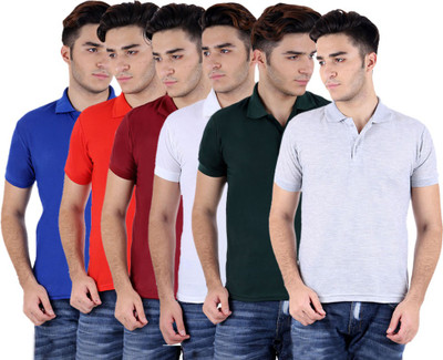 

Sanvi Traders Solid Men Polo Neck Multicolor T-Shirt(Pack of 6