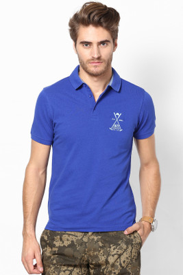 

Srota Solid Men's Polo Neck Blue T-Shirt