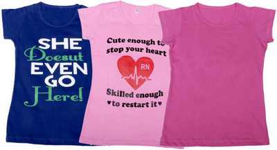 IndiWeaves Girls Printed, Solid T Shirt(Multicolor, Blue & pink & pink