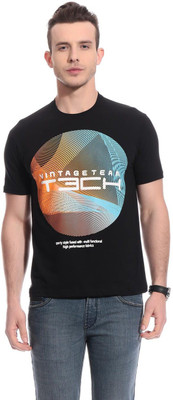 

TAB91 Printed Men's Round Neck Black T-Shirt