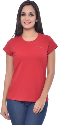

Frenchtrendz Solid Women's Round Neck Red T-Shirt