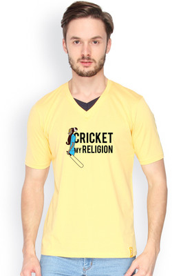 

Campus Sutra Solid Men V-neck Yellow T-Shirt