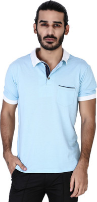 

Mr Button Solid Men' Polo Neck Light Blue T-Shirt, Ice blue