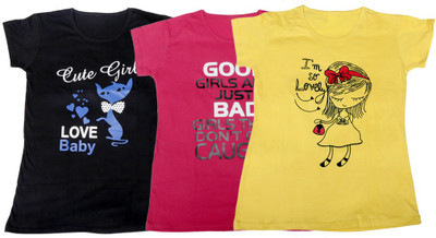 

IndiWeaves Girls Printed T Shirt(Multicolor, Black & pink & yellow